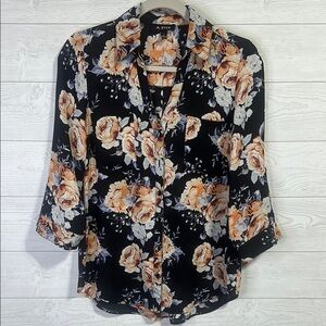 A. Byer‎ Women's Floral Black Blouse Small